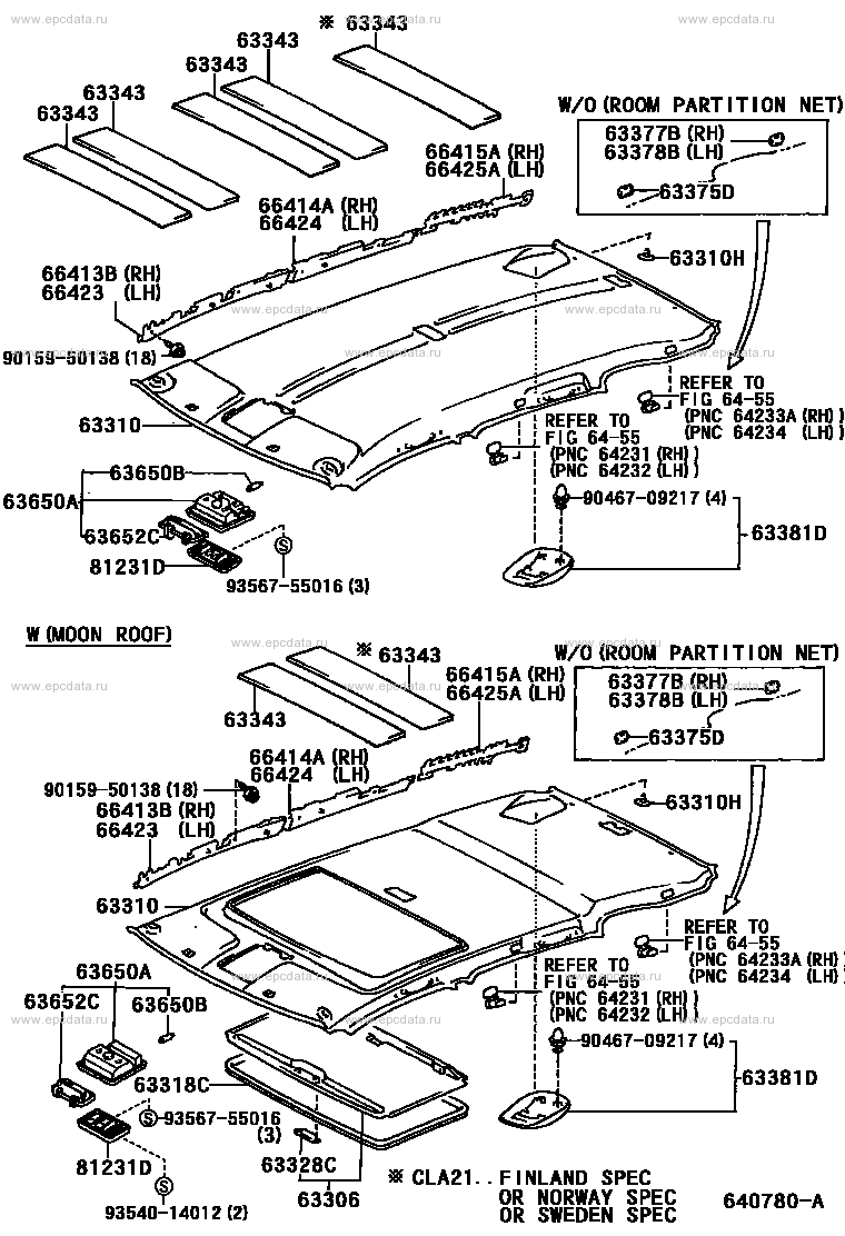 Roof headlining & silencer pad for Toyota RAV4 XA20, 2 generation 05. ...