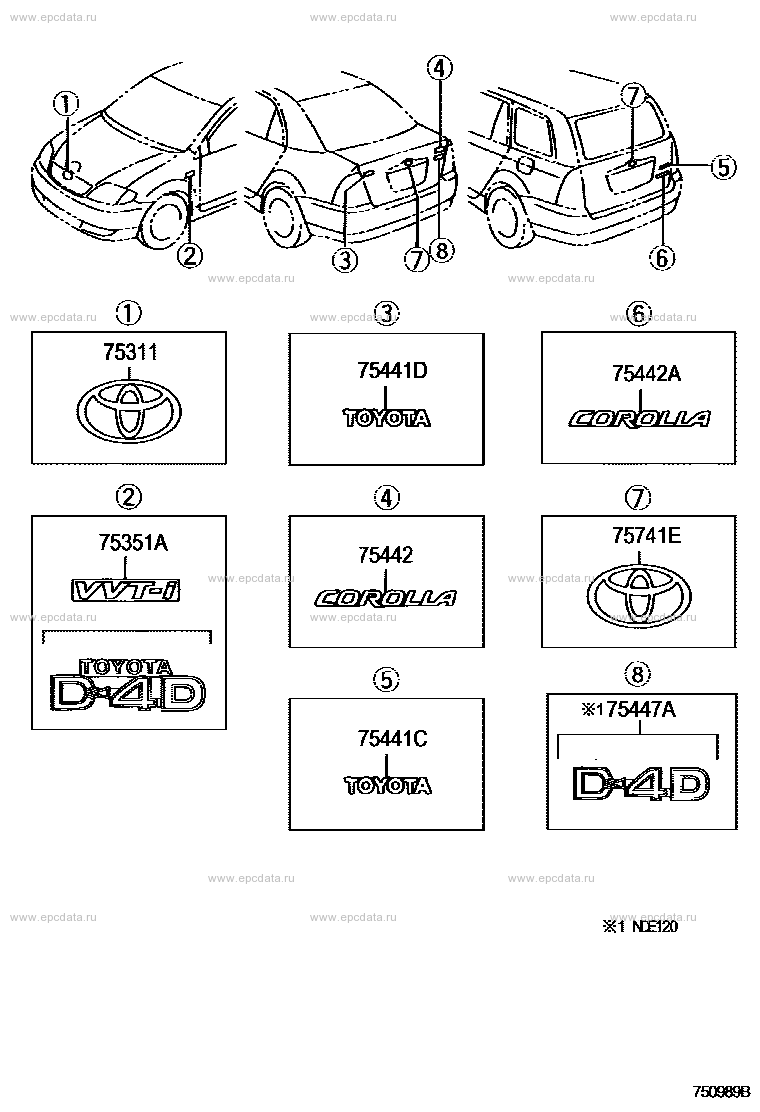 Emblem & name plate (exterior & interior) for Toyota Corolla E120, 9 ...