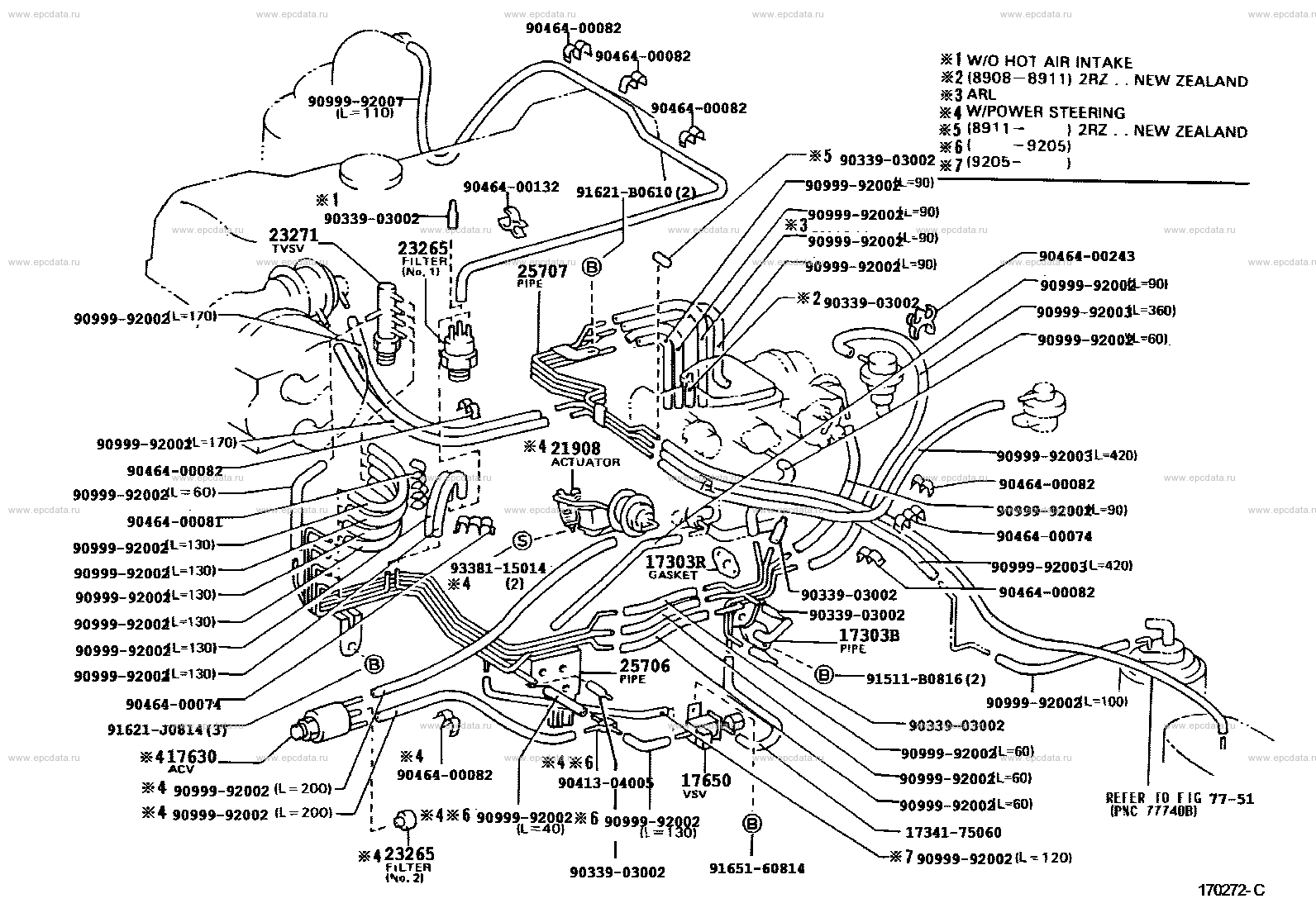 Vacuum piping for Toyota Hiace H100, 4 generation 01.1989 - 07.1998 ...