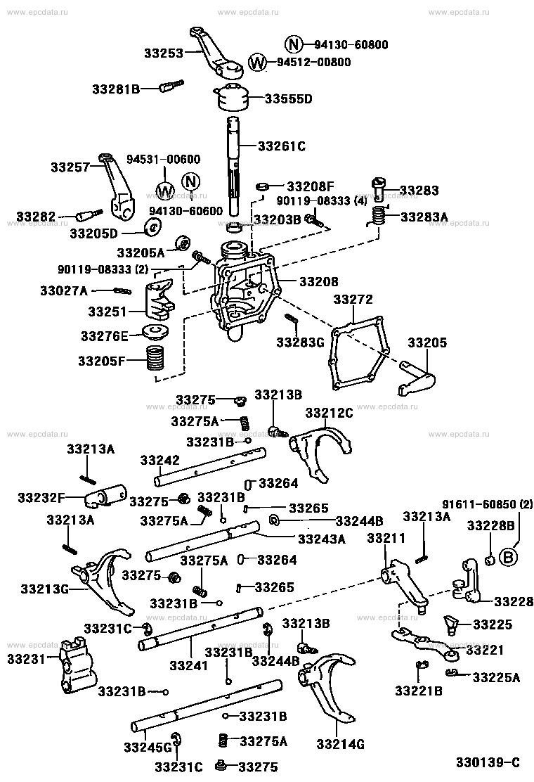 Gear shift fork & lever shaft (mtm) for Toyota Hiace H100, 4 generation ...