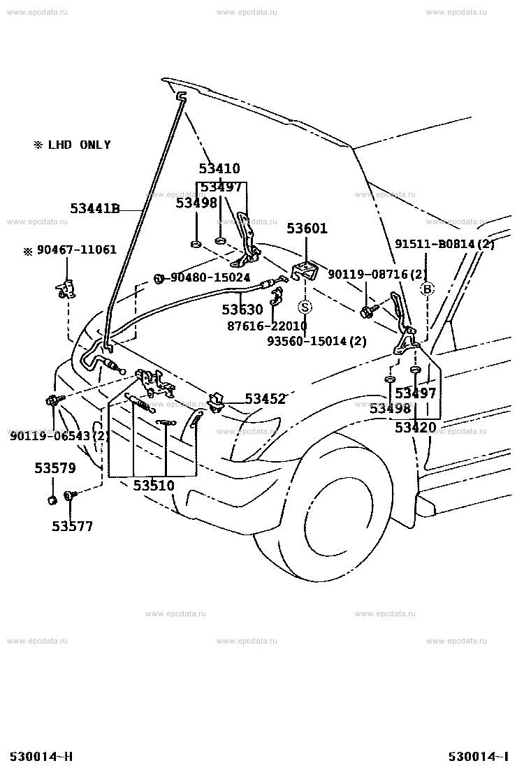 Hood lock & hinge for Toyota Land Cruiser Prado J90, 2 generation ...