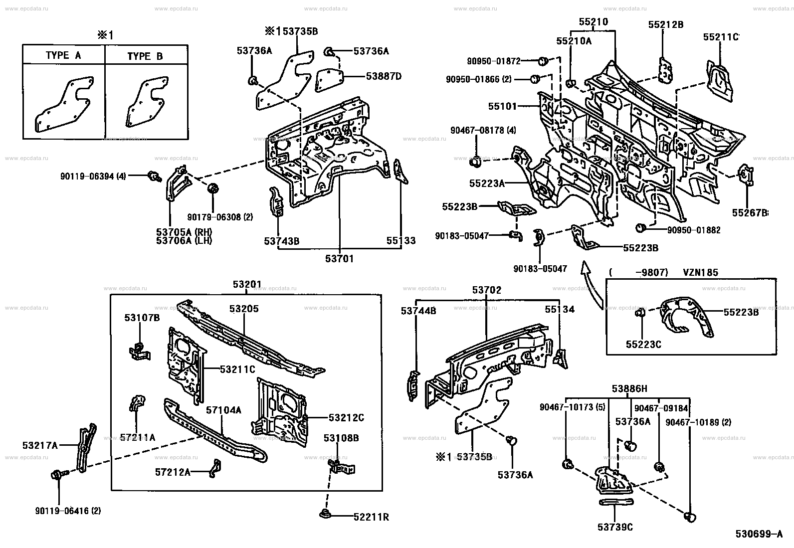 Front fender apron & dash panel for Toyota 4Runner N180, 3 generation ...