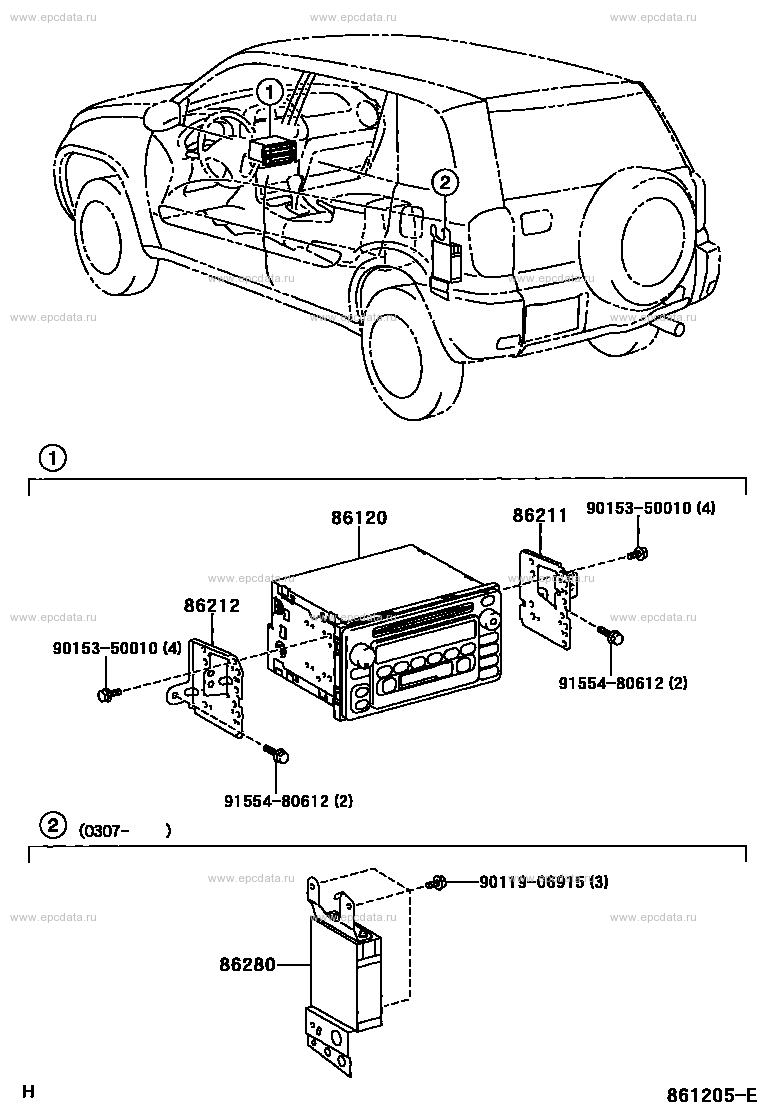 Радио и магнитофон для Toyota RAV4 XA20, 2 поколение 05.2000 - 08.2003 -  Запчасти для Toyota - Каталоги оригинальных запчастей - Амаяма (Amayama)