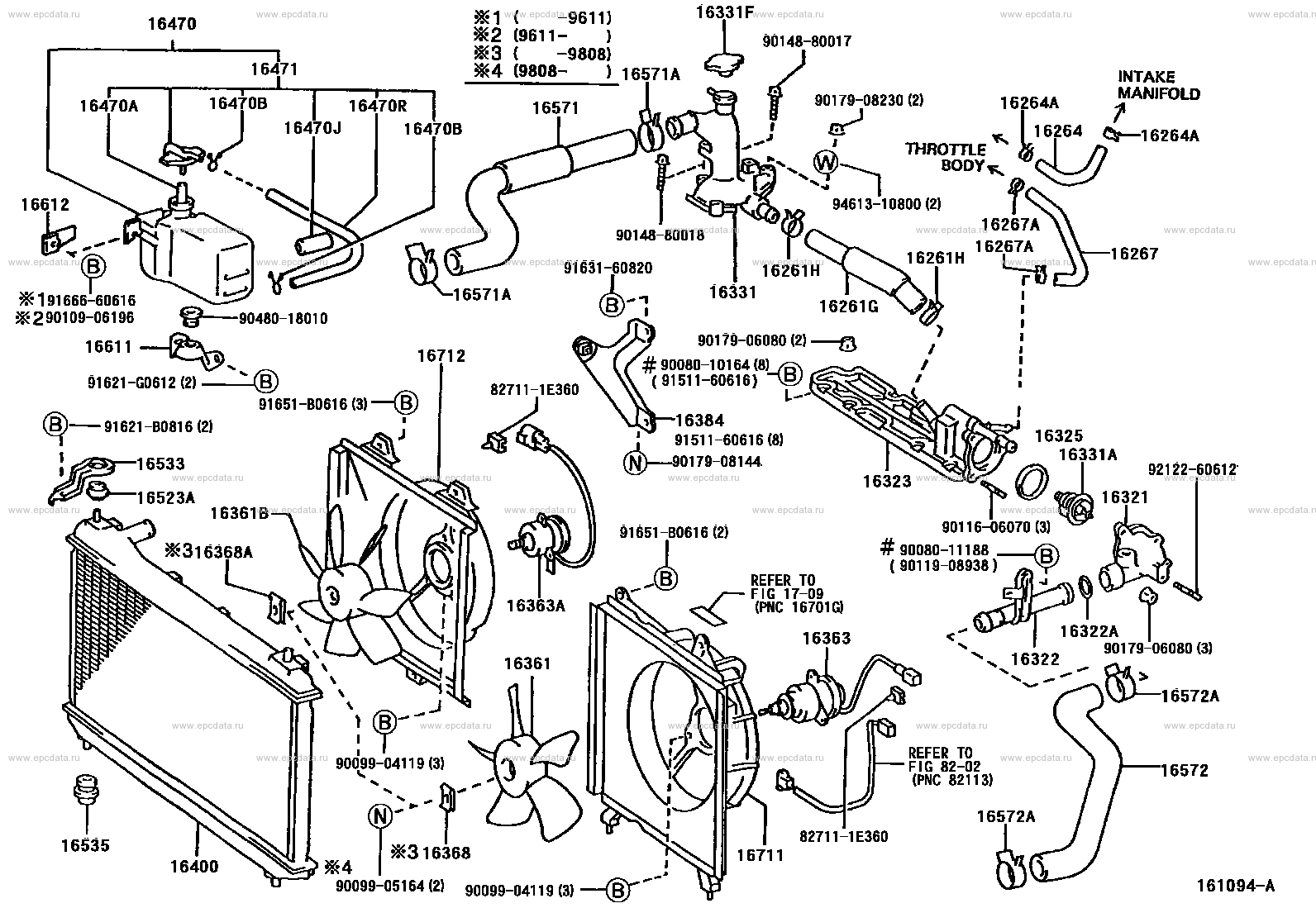 Toyota Camry XV20 radiator & water outlet, 5 generation 08.1996