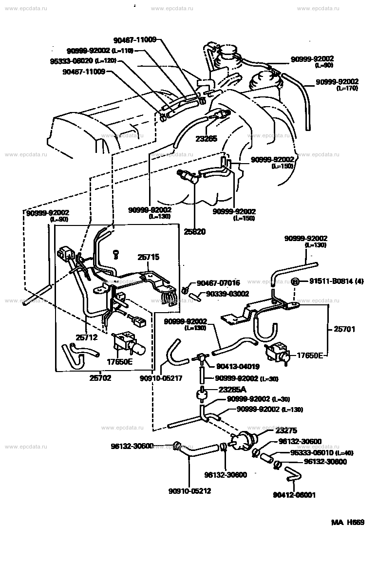 Vacuum piping for Toyota Land Cruiser 80, 9 generation, restyling 01. ...