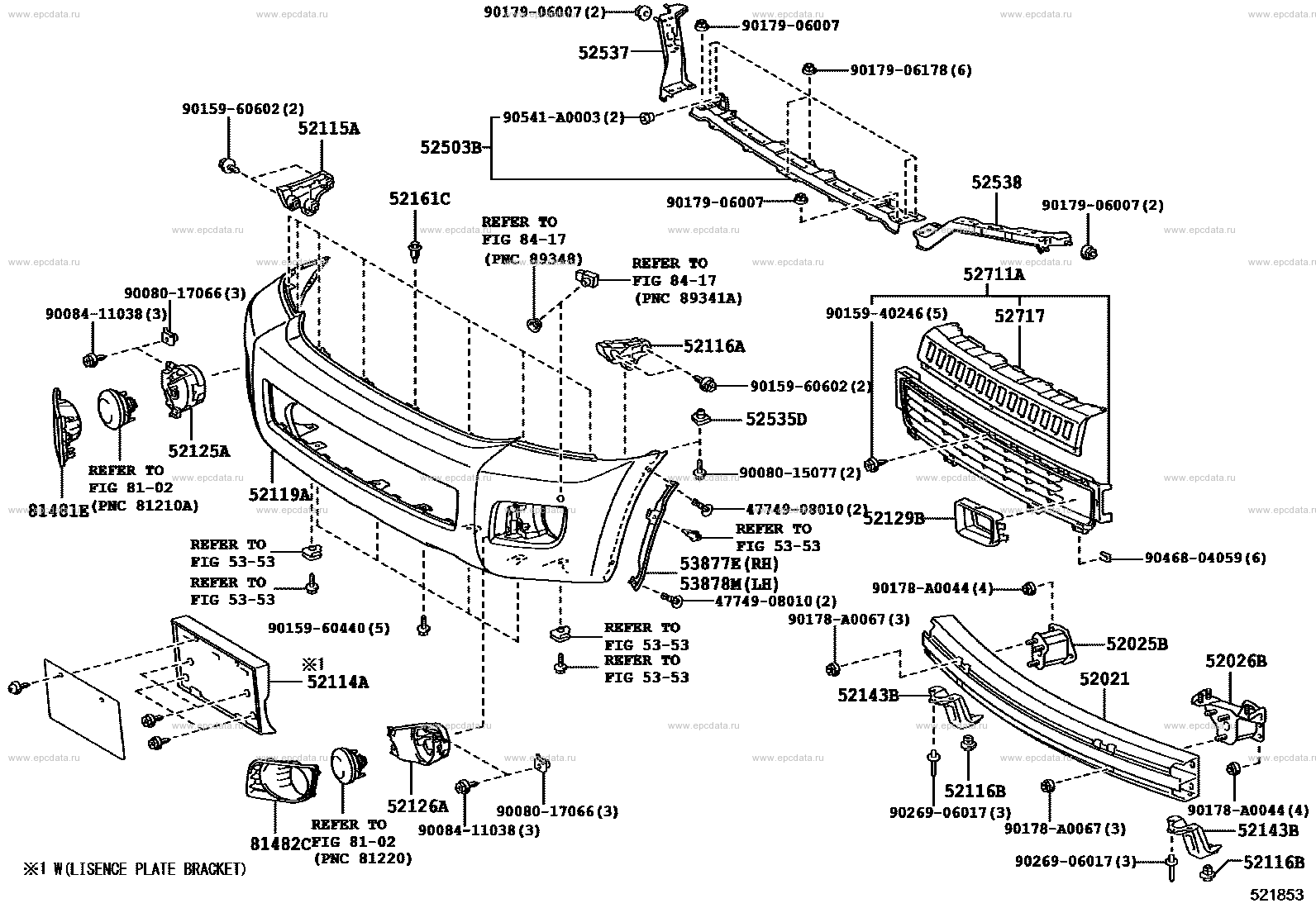 Front bumper & bumper stay for Toyota Sequoia XK60, 2 generation 11. ...