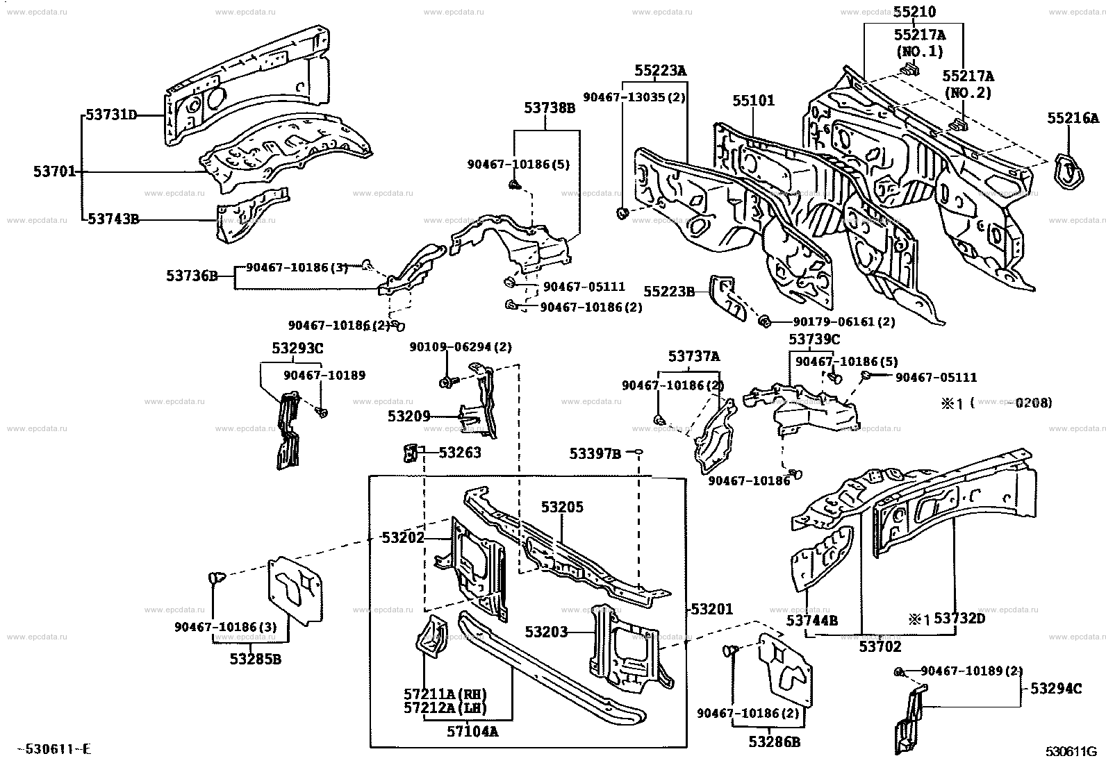 Front fender apron & dash panel for Toyota Land Cruiser 100, 10 ...