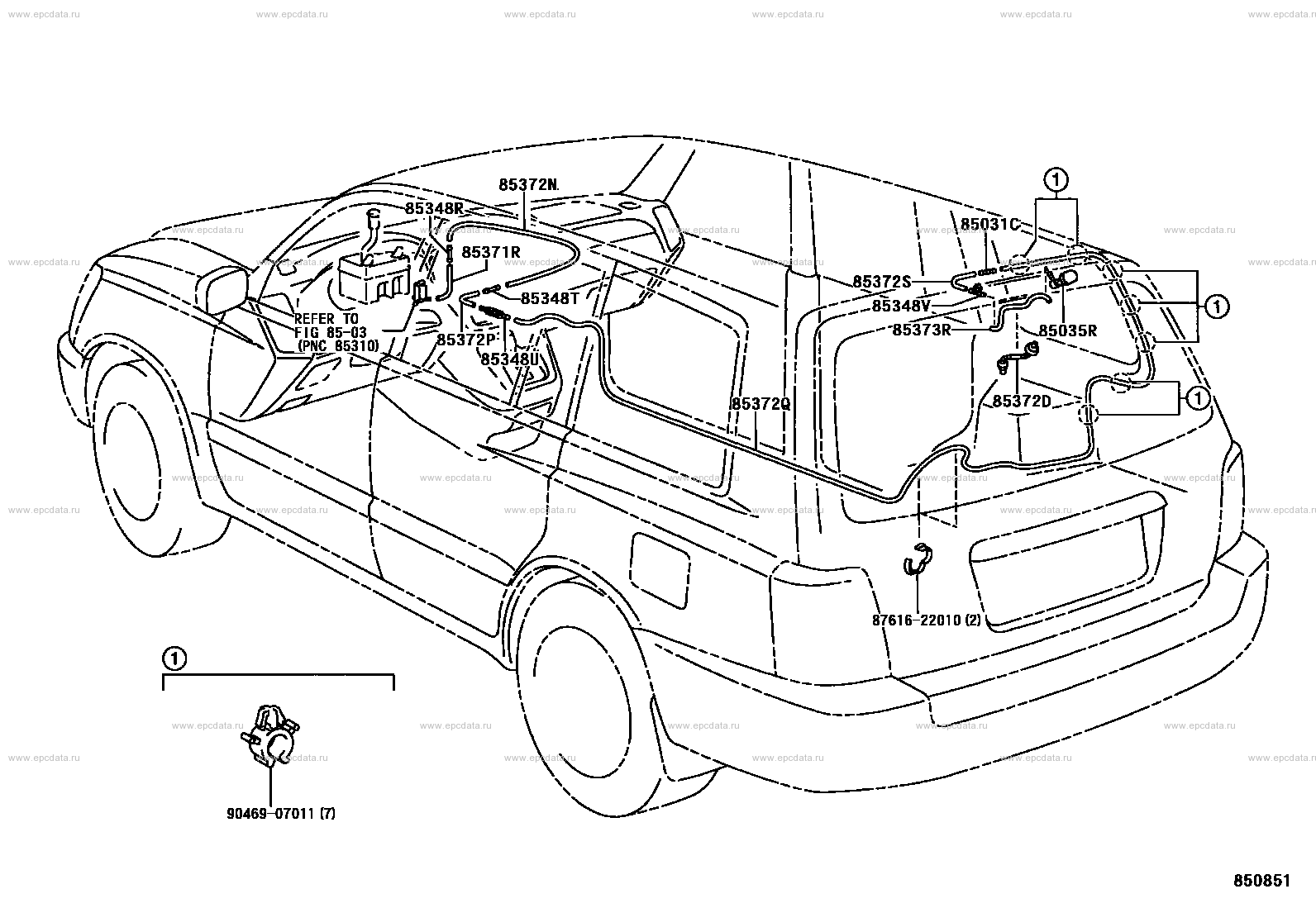 Омыватель заднего стекла для Toyota Highlander XU20, 1 поколение 11.2000 -  07.2003 - Запчасти для Toyota - Каталоги оригинальных запчастей - Амаяма  (Amayama)