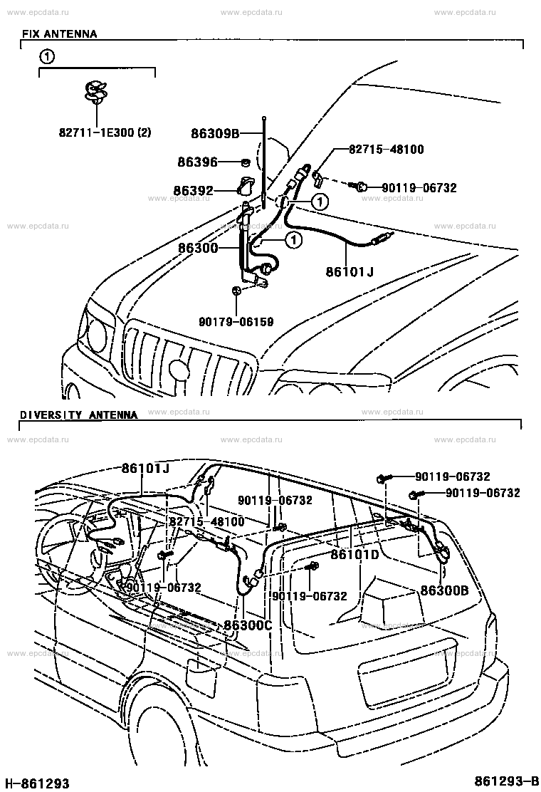 Antenna For Toyota Highlander XU20, 1 Generation 11.2000 - 07.2003 ...