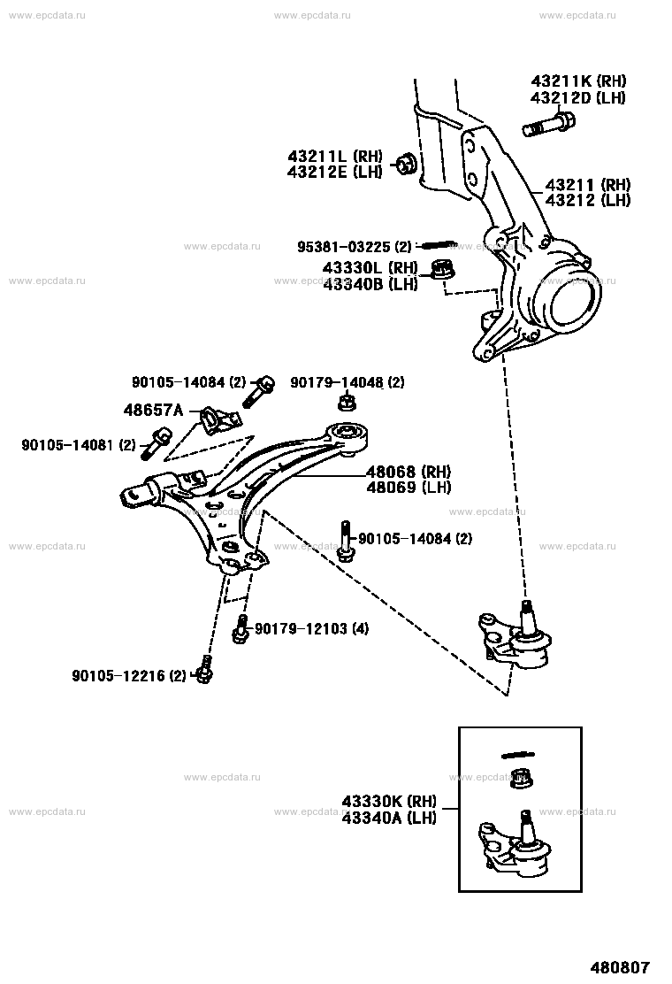 Toyota Camry XV20 front axle arm & steering knuckle, 5 generation 08. ...