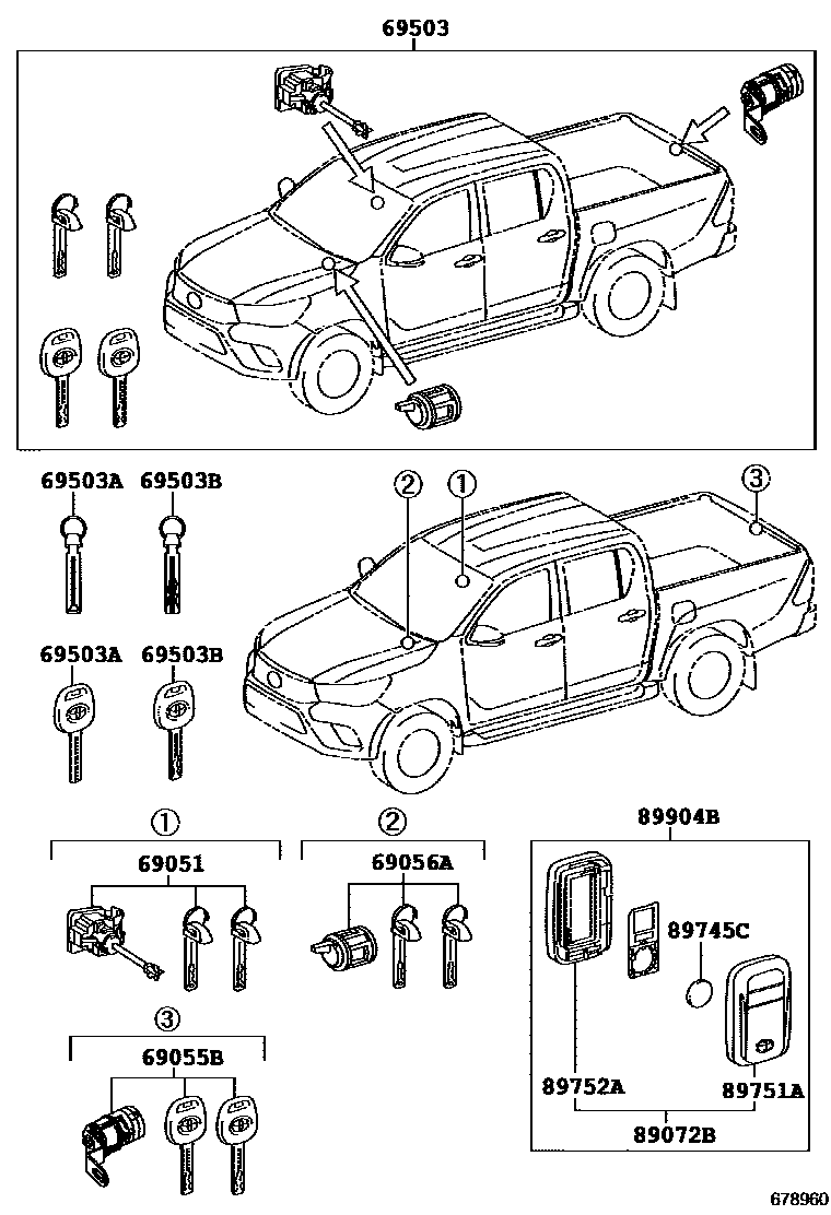 Комплект замков на Toyota Hilux GUN125R - Автозапчасти - Амаяма (Amayama)