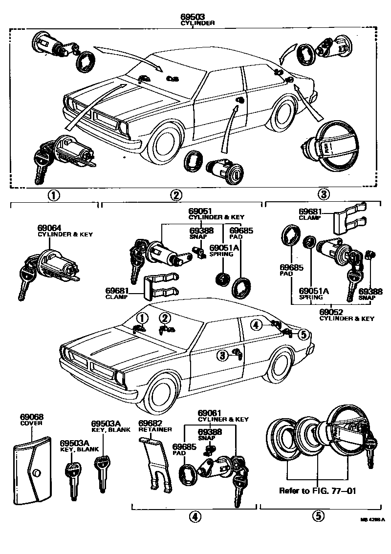 Комплект замков на Toyota Corolla / Trueno KE35L - Автозапчасти - Амаяма ( Amayama)