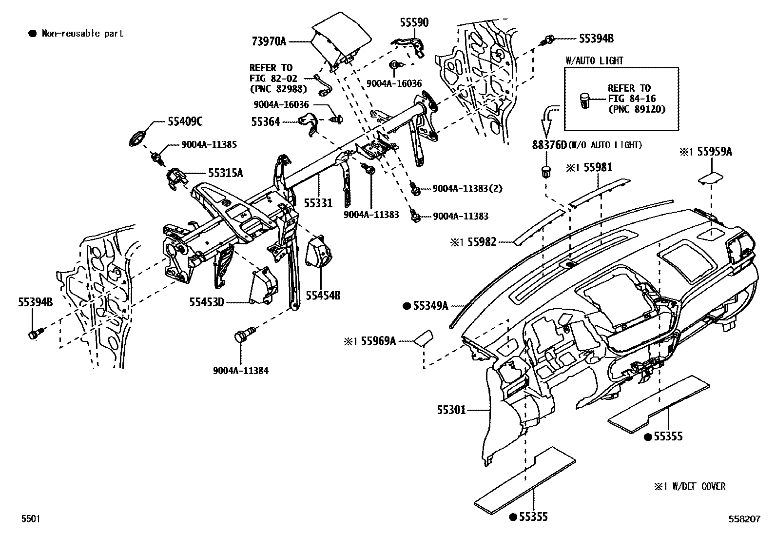 Instrument panel & glove compartment for Toyota Raize A250LA 