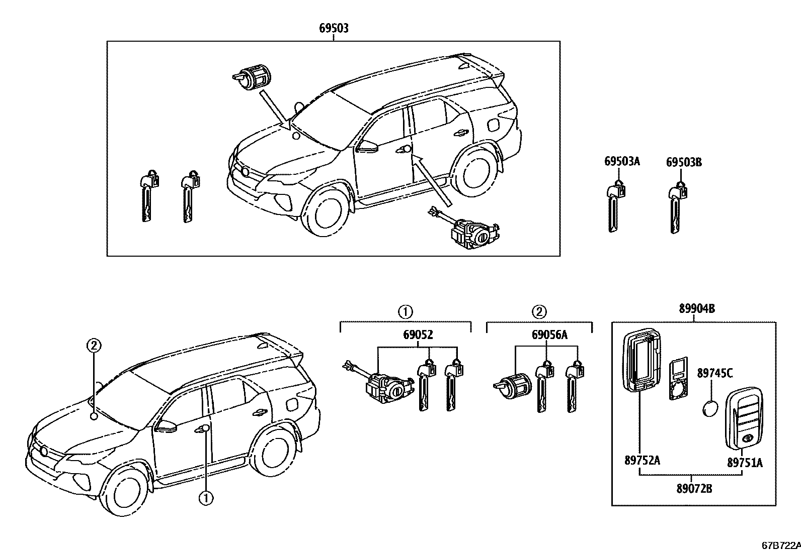 Комплект замков на Тойота Fortuner GUN156L - Автозапчасти - Амаяма (Amayama)