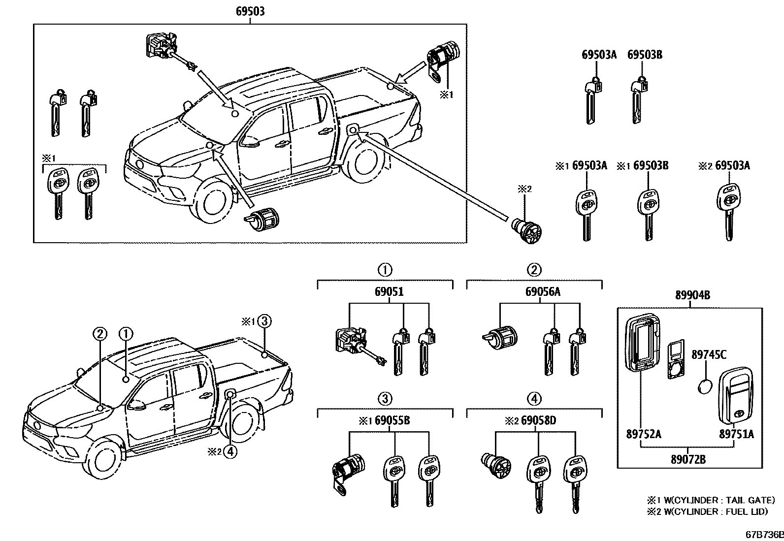 Комплект замков на Toyota Hilux GUN135R - Автозапчасти - Амаяма (Amayama)