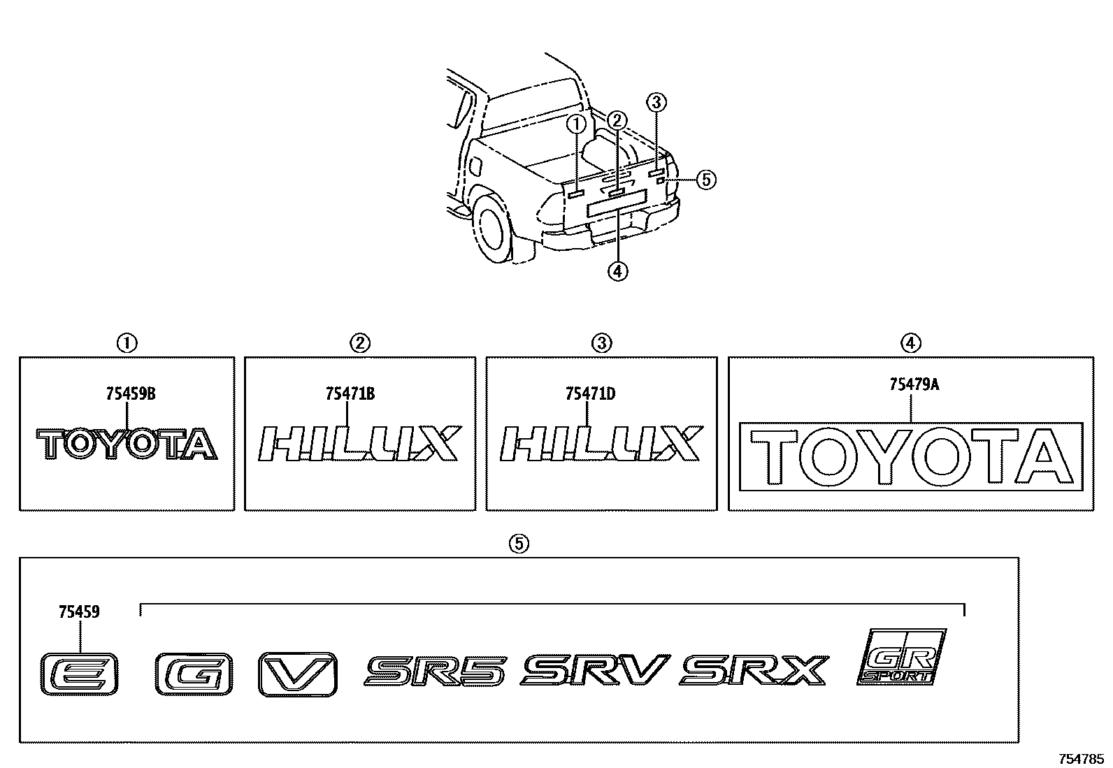 Emblem & name plate for Toyota Hilux GUN126L - Genuine parts - Amayama