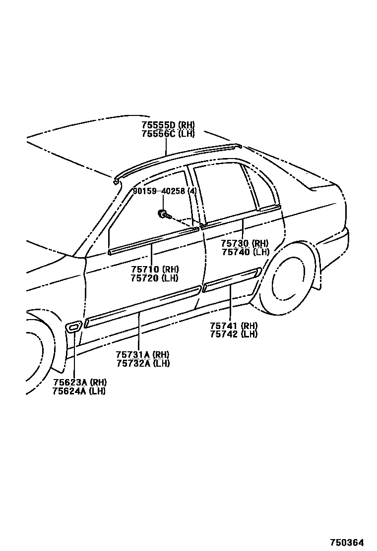 Side moulding for Toyota Corona ST220R - Genuine parts - Amayama