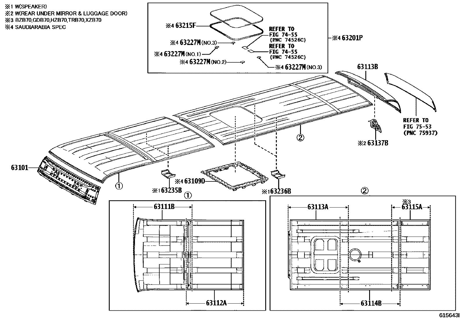 Roof panel & back panel for Toyota Coaster TRB70L-ZGFNKV, 01.2025