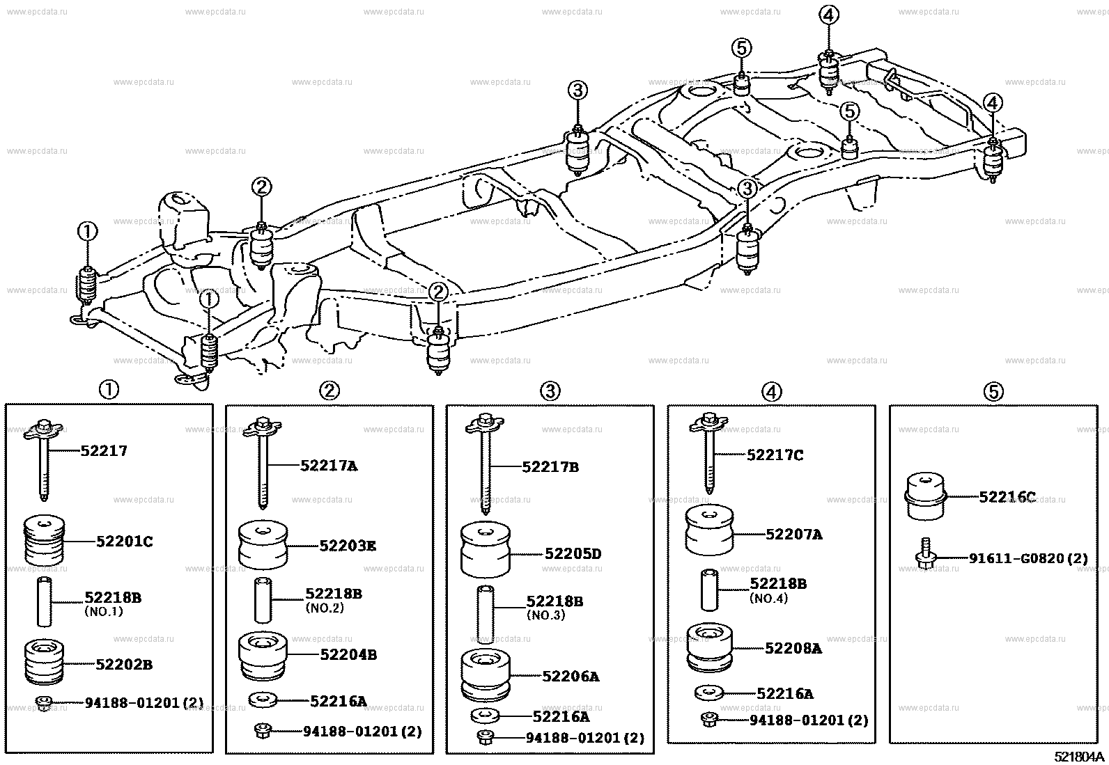 Опоры крепления кузова к раме для Toyota Land Cruiser 200, 11 поколение  09.2007 - 03.2012 - Запчасти для Toyota - Каталоги оригинальных запчастей -  Амаяма (Amayama)