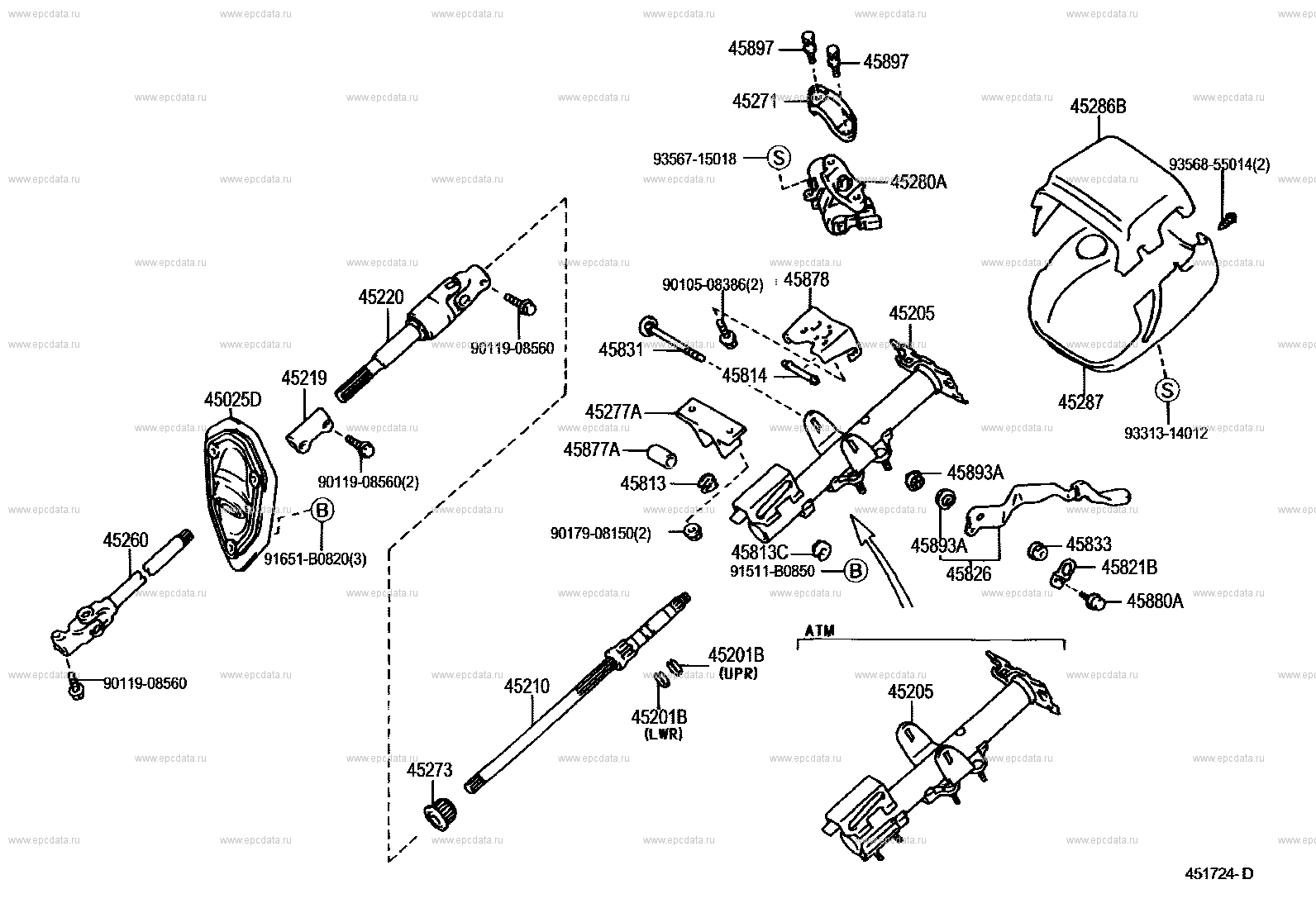 Steering column & shaft for Toyota Town Ace Noah R40, R50, 5 generation ...