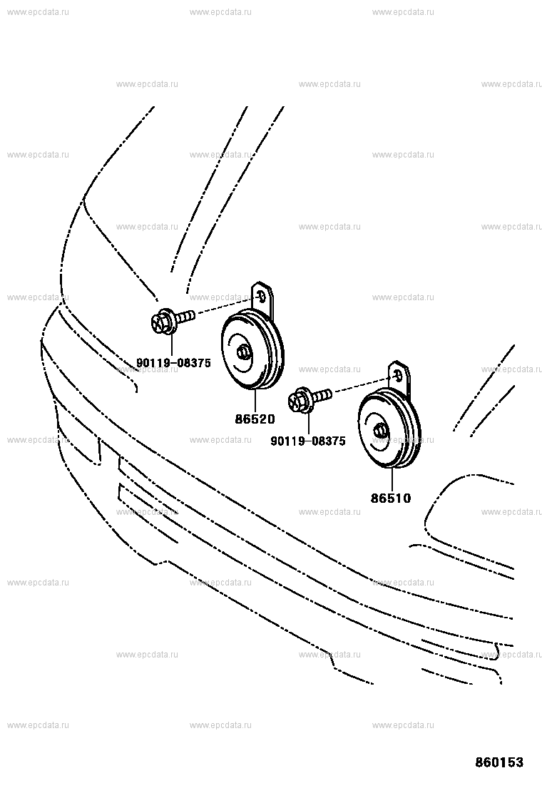 Звуковой сигнал для Toyota Town Ace Noah R40, R50, 5 поколение 10.1996 -  11.1998 - Запчасти для Toyota - Каталоги оригинальных запчастей - Амаяма  (Amayama)