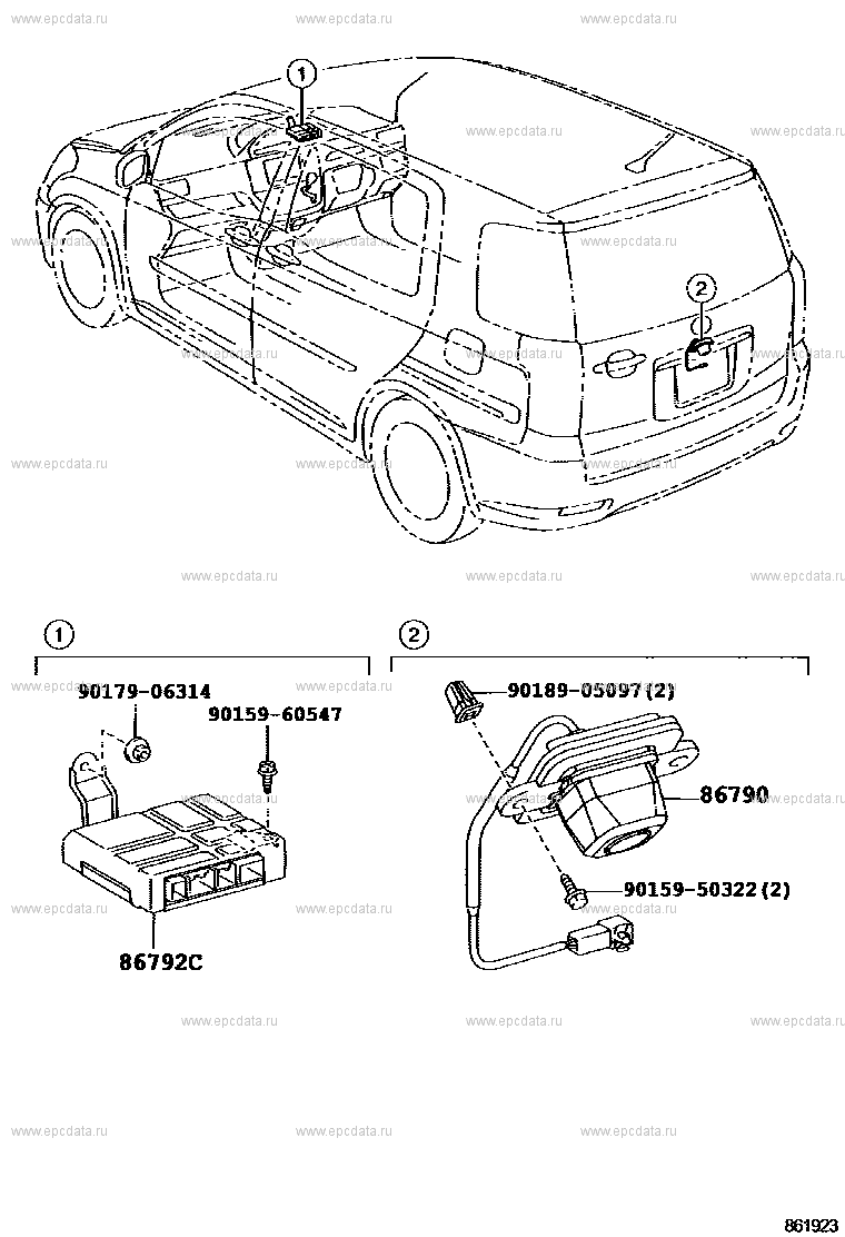 Камера заднего вида и дисплей для Toyota Raum Z20, 2 поколение 05.2003 -  11.2006 - Запчасти для Toyota - Каталоги оригинальных запчастей - Амаяма  (Amayama)