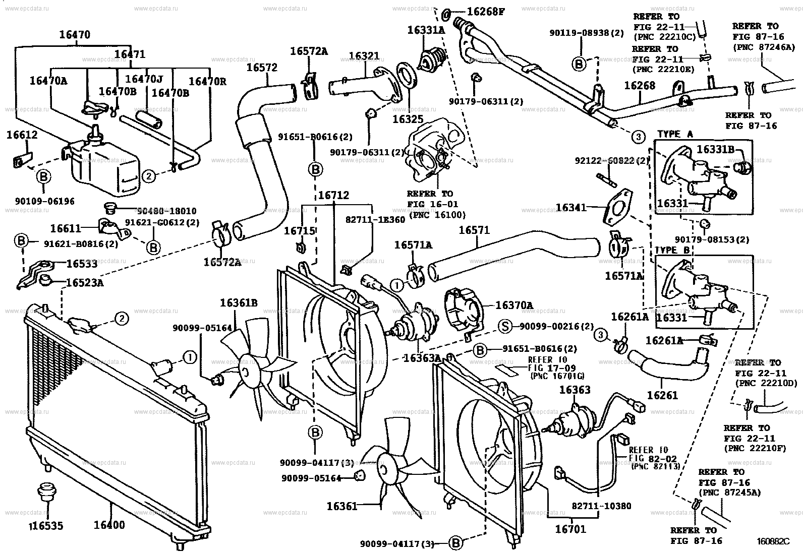 Toyota Camry XV20 radiator & water outlet, 5 generation 08.1996