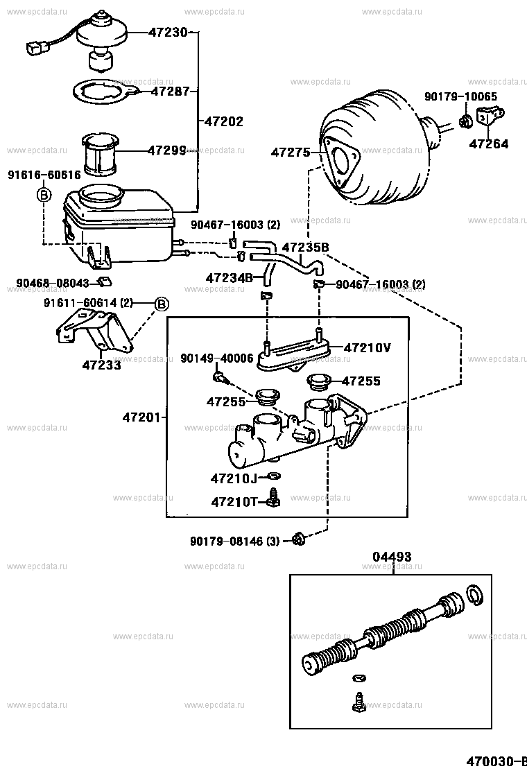 Главный тормозной цилиндр для Toyota Ipsum SXM10, 1 поколение 05.1996 -  03.1998 - Запчасти для Toyota - Каталоги оригинальных запчастей - Амаяма  (Amayama)