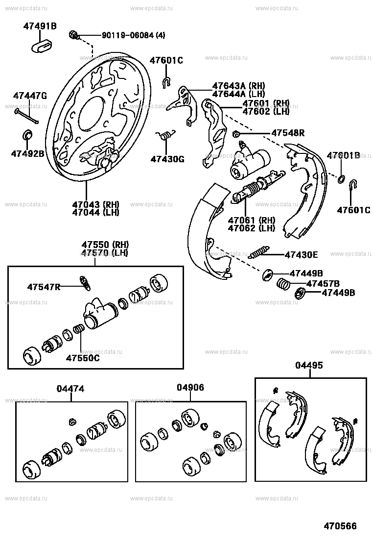 Toyota Camry V40 rear drum brake wheel cylinder & backing plate, 4