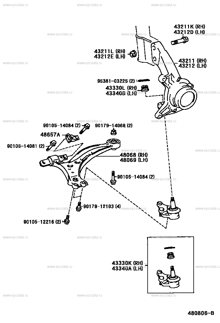 Toyota Camry XV20 front axle arm & steering knuckle, 5 generation 08. ...