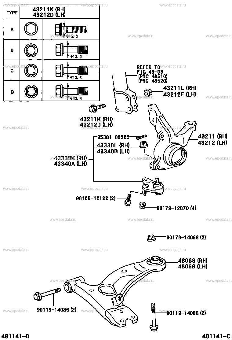 Front axle arm & steering knuckle for Toyota RAV4 XA20, 2 generation 05 ...