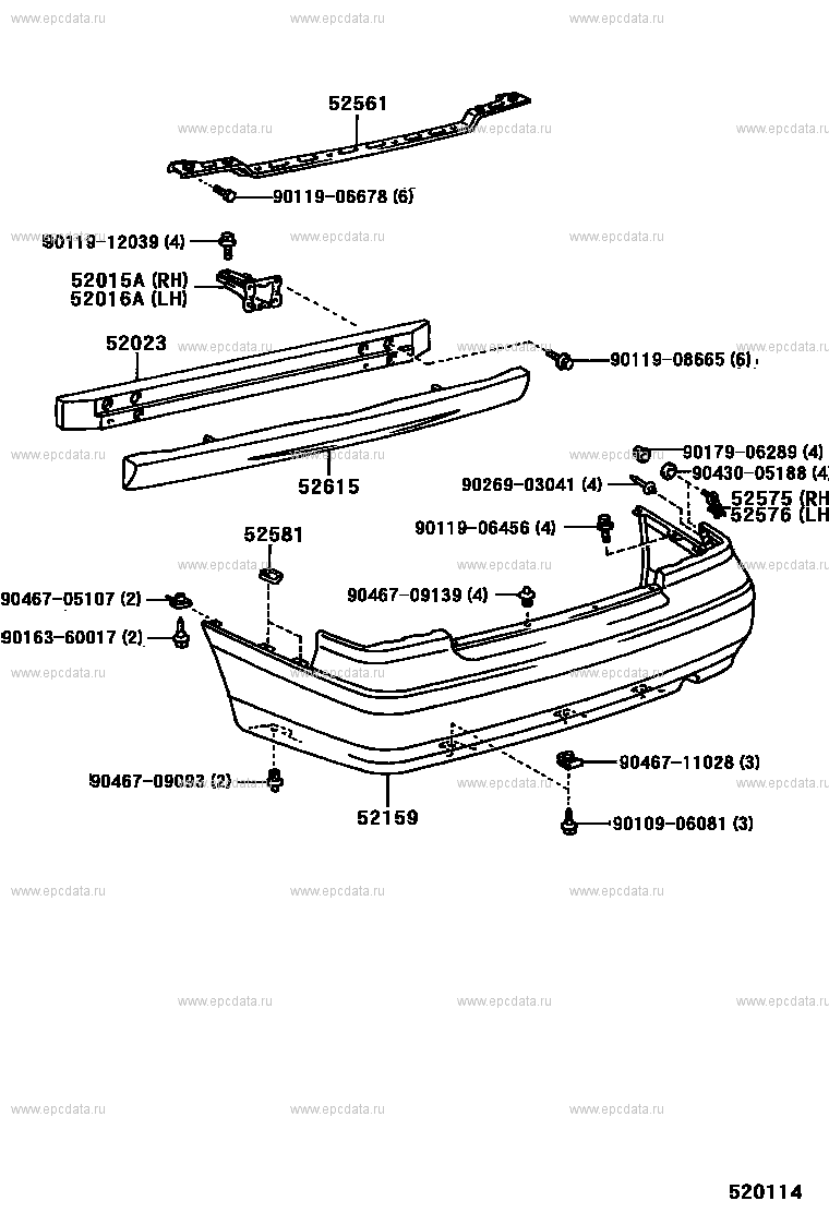 Задний бампер и крепления бампера для Toyota Avalon XX10, 1 поколение  09.1994 - 09.1997 - Запчасти для Toyota - Каталоги оригинальных запчастей -  Амаяма (Amayama)