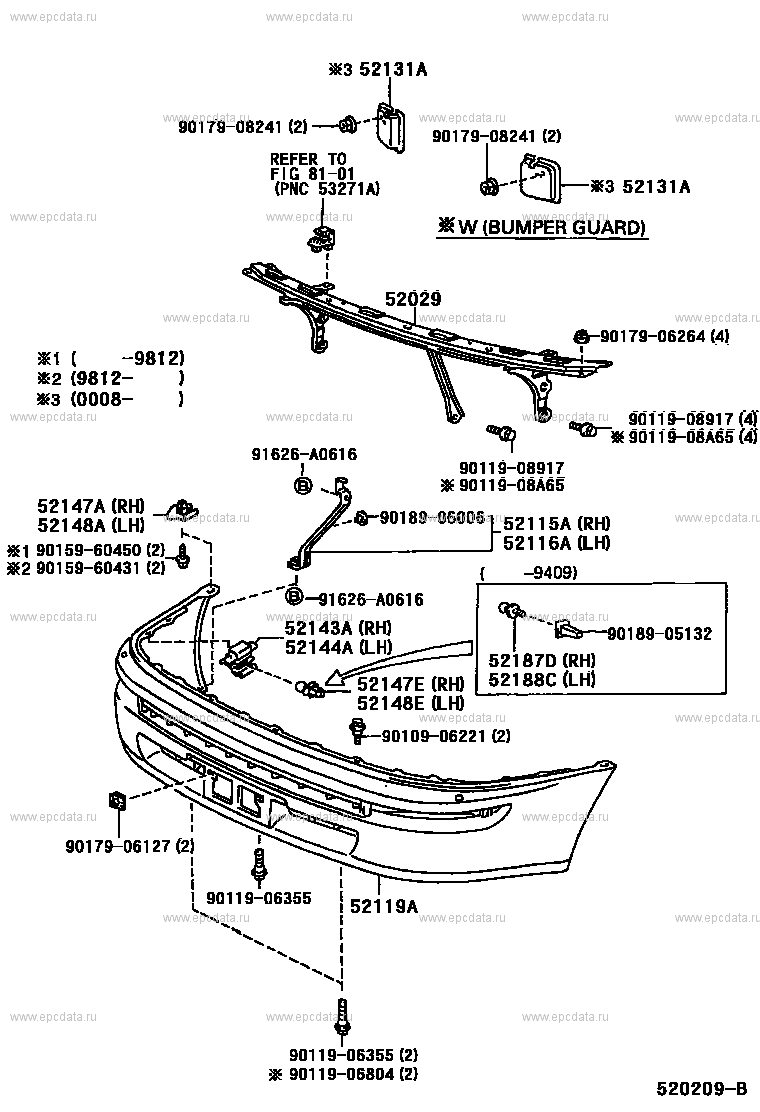 Передний бампер и крепления бампера для Toyota Corolla E100, 7 поколение  09.1991 - 06.2002 - Запчасти для Toyota - Каталоги оригинальных запчастей -  Амаяма (Amayama)