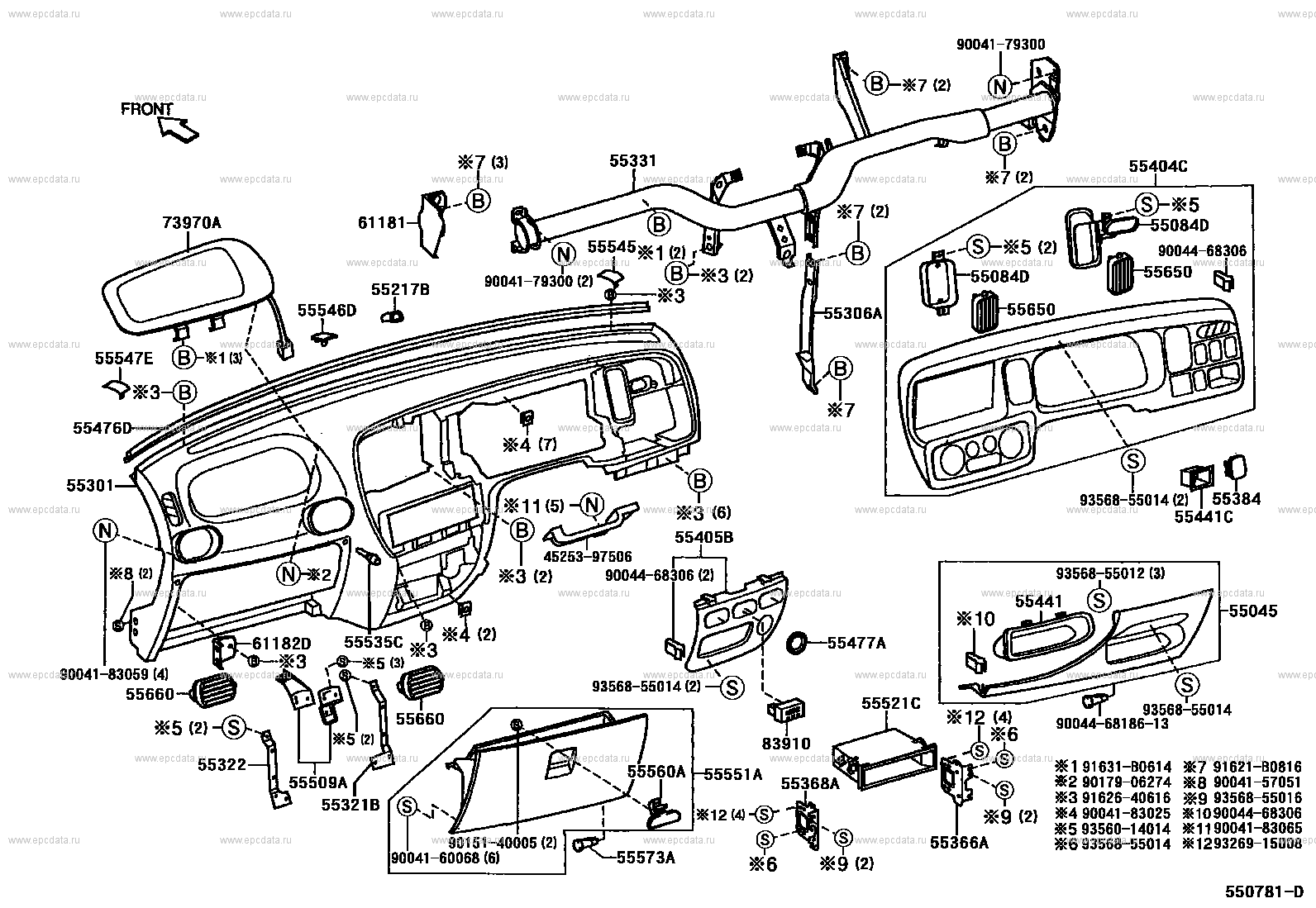 Приборная панель и бардачок для Toyota Sparky S200, 1 поколение 10.2000 -  03.2003 - Запчасти для Toyota - Каталоги оригинальных запчастей - Амаяма  (Amayama)