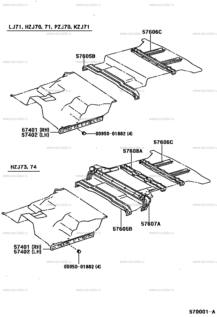 Жесткость днища кузова для Toyota Land Cruiser 70, 8 поколение 08.1987 -  07.2004 - Запчасти для Toyota - Каталоги оригинальных запчастей - Амаяма  (Amayama)