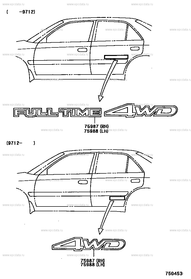 Наклейки кузова для Toyota Corona Premio T210, 1 поколение, рестайлинг  12.1997 - 11.2001 - Запчасти для Toyota - Каталоги оригинальных запчастей -  Амаяма (Amayama)