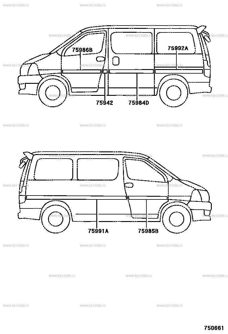 Наклейки кузова для Toyota Grand Hiace xH10, 1 поколение 08.1999 - 05.2002  - Запчасти для Toyota - Каталоги оригинальных запчастей - Амаяма (Amayama)