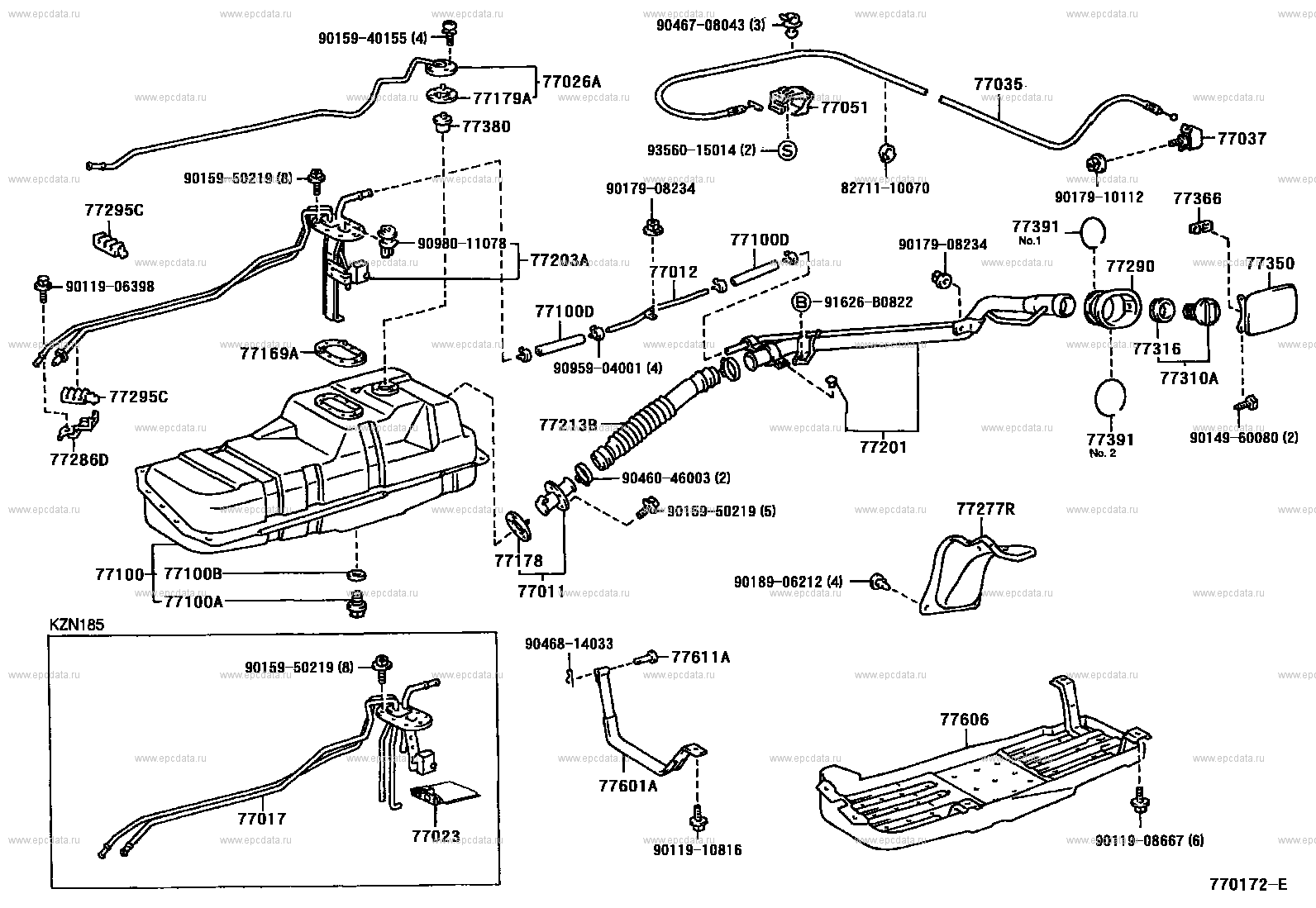 Топливный бак и топливопровод для Toyota Hilux Surf N180, 3 поколение  12.1995 - 07.1998 - Запчасти для Toyota - Каталоги оригинальных запчастей -  Амаяма (Amayama)