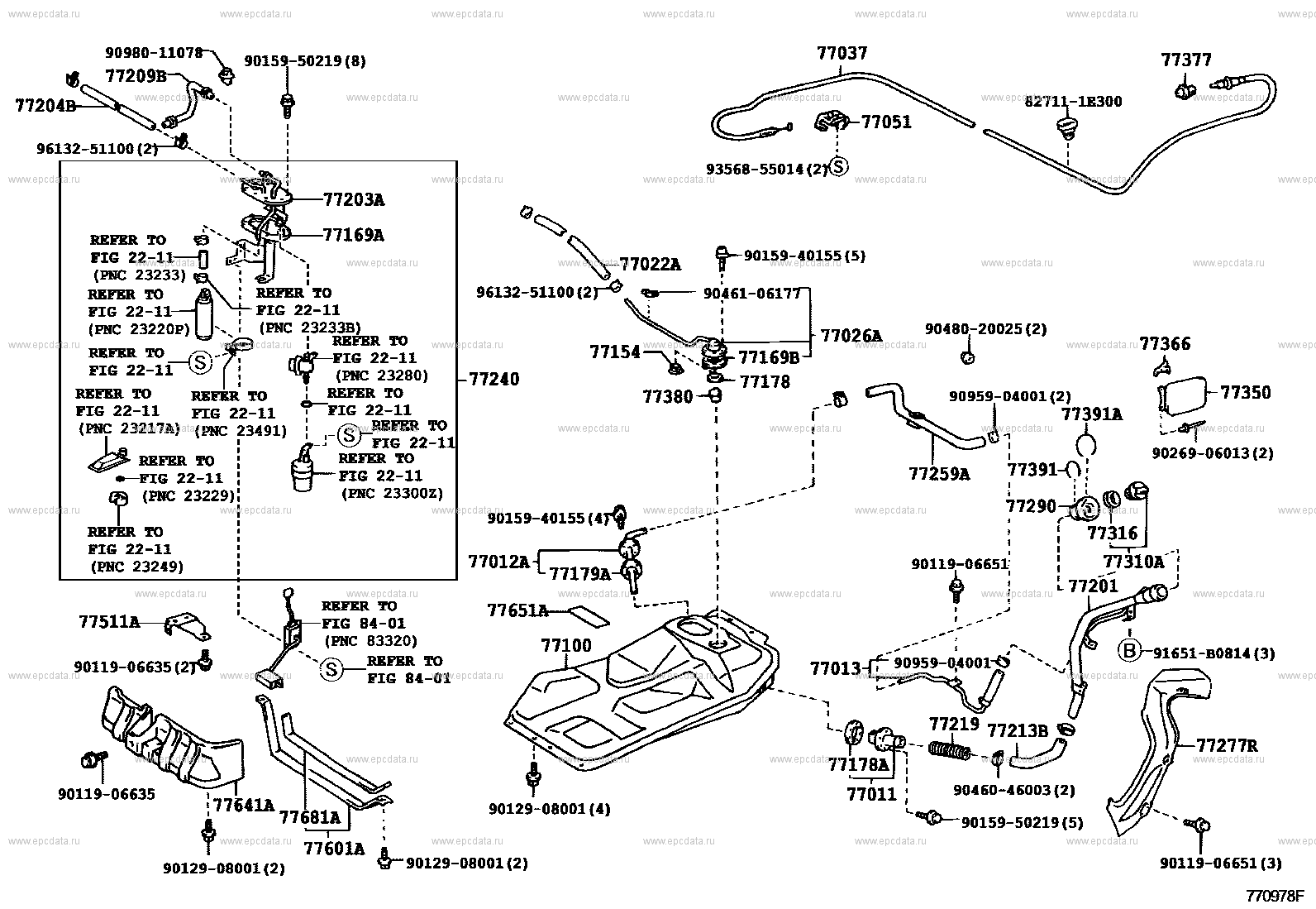 Топливный бак и топливопровод для Toyota Ipsum SXM10, 1 поколение,  рестайлинг 04.1998 - 04.2001 - Запчасти для Toyota - Каталоги оригинальных  запчастей - Амаяма (Amayama)