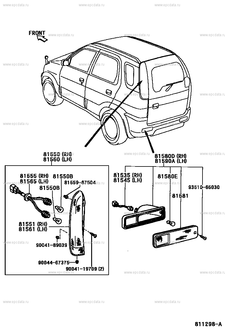 Задние комбинированные фонари для Toyota Cami J100, 1 поколение, рестайлинг  05.2000 - 01.2006 - Запчасти для Toyota - Каталоги оригинальных запчастей -  Амаяма (Amayama)