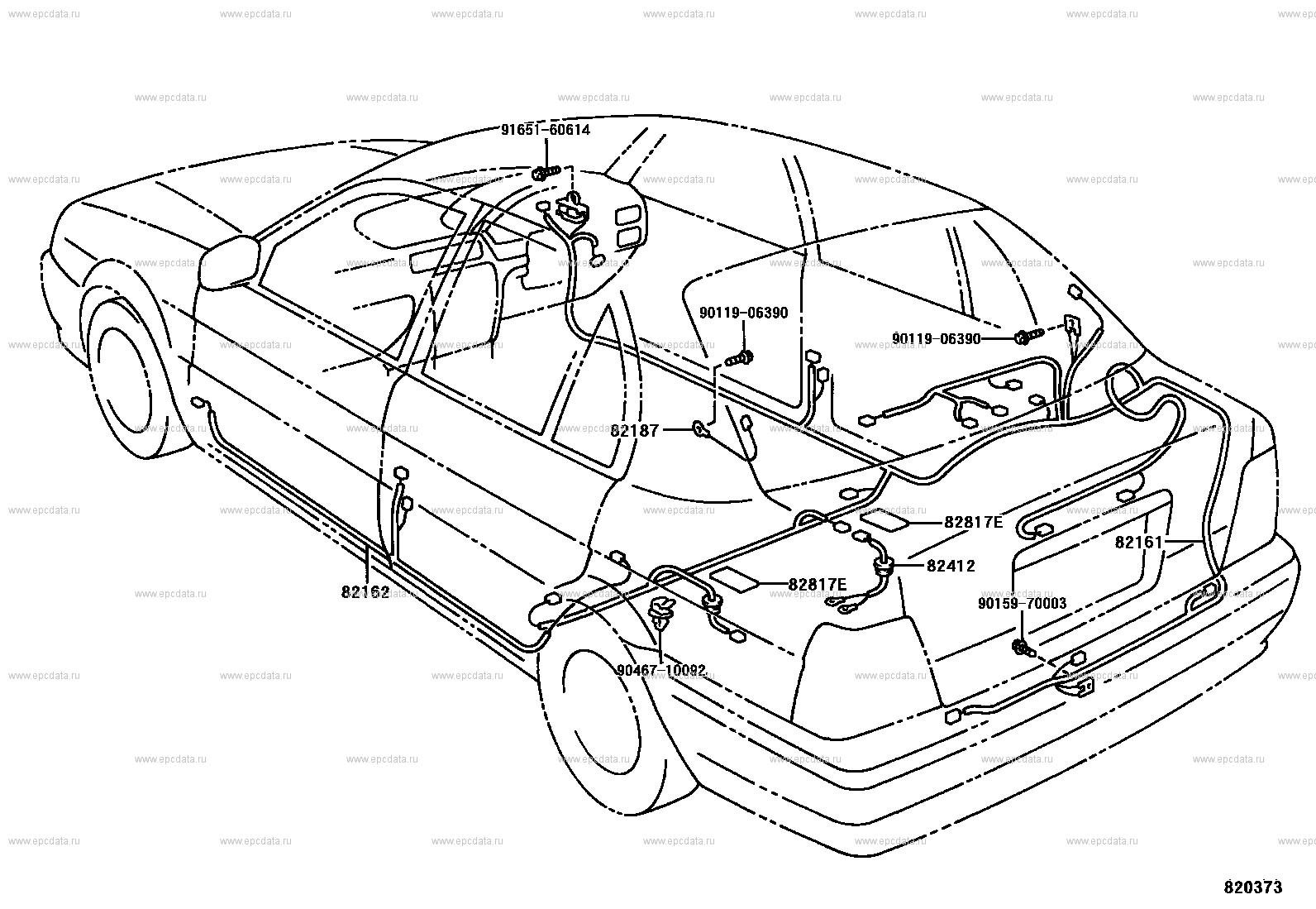 Тойота корса схема. Схема крепления двигателя Toyota Corsa el43. Крепление проводки Toyota. Характеристики кузова Тойота Корса.