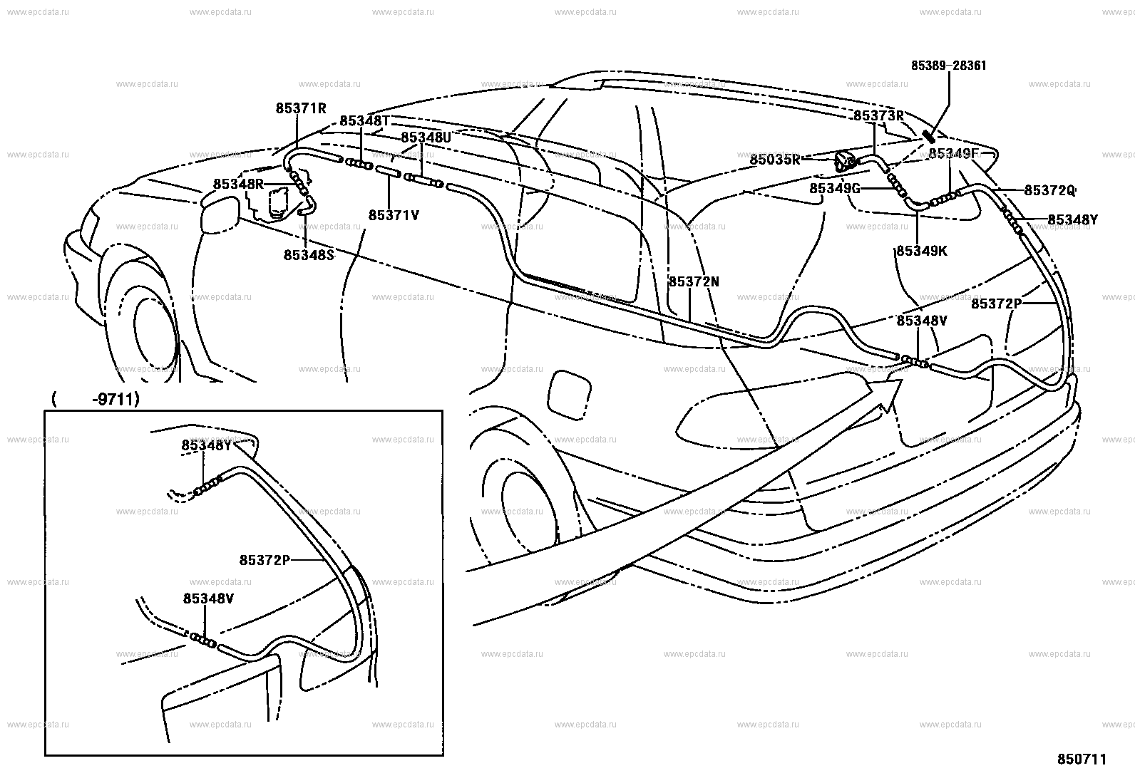 Омыватель заднего стекла для Toyota Caldina T210, 2 поколение, рестайлинг  01.2000 - 08.2002 - Запчасти для Toyota - Каталоги оригинальных запчастей -  Амаяма (Amayama)