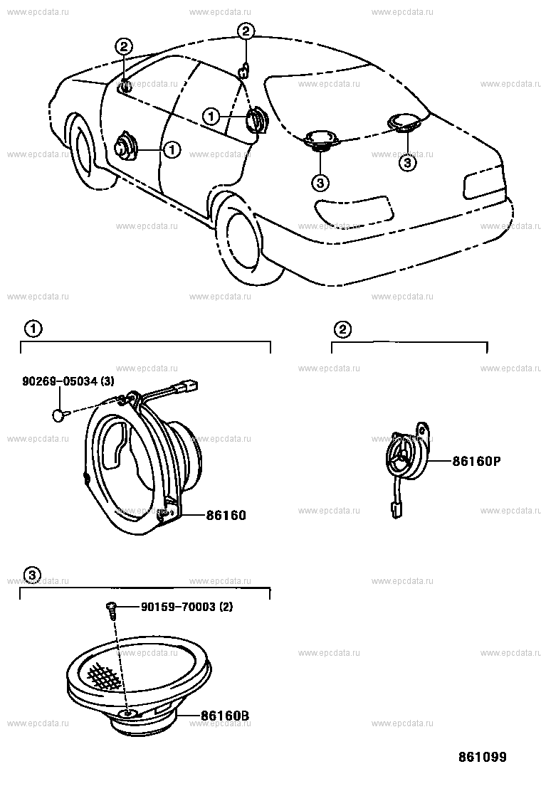 Динамики для Toyota Corona Premio T210, 1 поколение 01.1996 - 11.1997 -  Запчасти для Toyota - Каталоги оригинальных запчастей - Амаяма (Amayama)