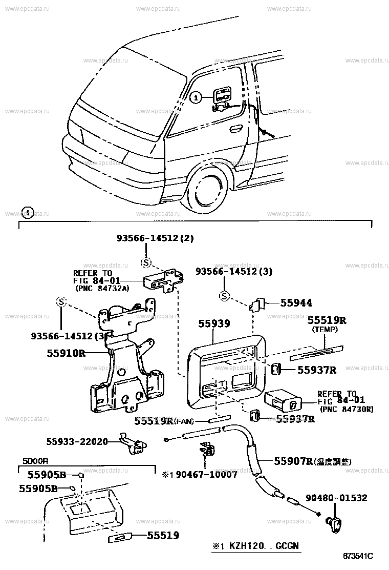 Heating & air conditioning - control & air duct for Toyota Hiace H100 ...