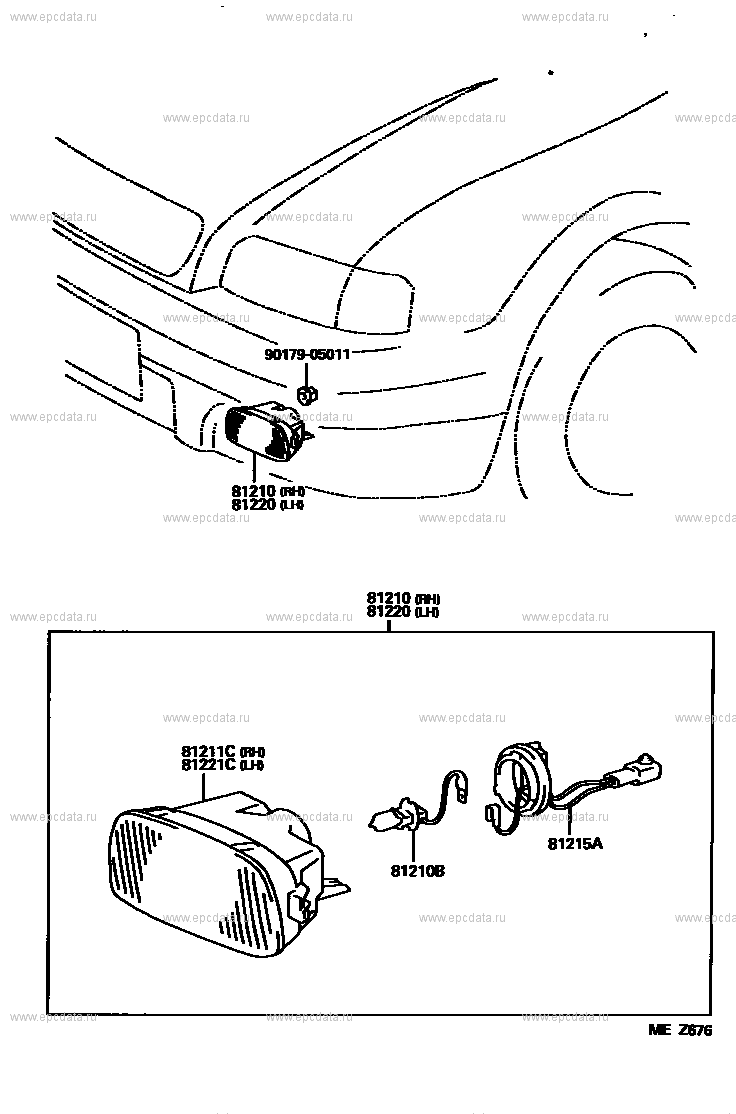 Фары противотуманные для Toyota Sprinter Carib E110, 3 поколение 08.1995 -  04.1997 - Запчасти для Toyota - Каталоги оригинальных запчастей - Амаяма  (Amayama)