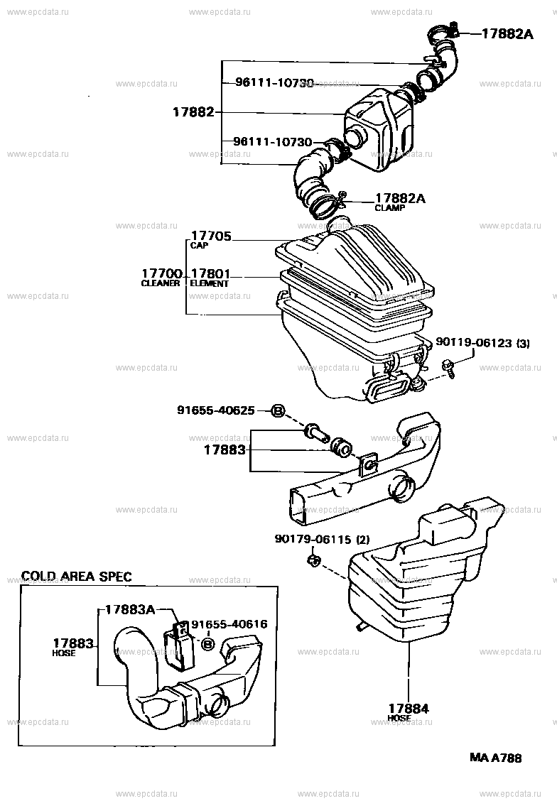 Toyota Camry V20 air cleaner, 2 generation 08.1986 - 06.1990