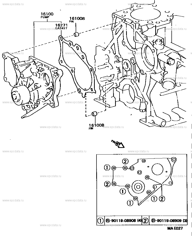 Toyota Camry V30 Water Pump, 3 Generation, Restyling 06.1992 - 06.1994 