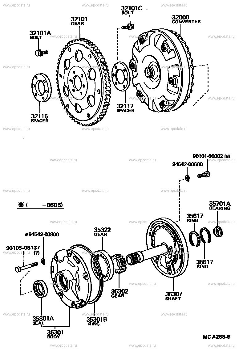 Torque converter, front oil pump & chain (atm) for Toyota Hilux Pick Up ...