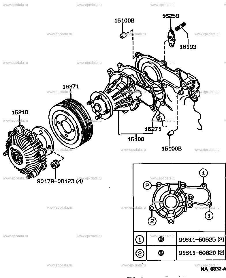 Water pump for Toyota Mark II X90, 7 generation 10.1992 - 08.1994 ...