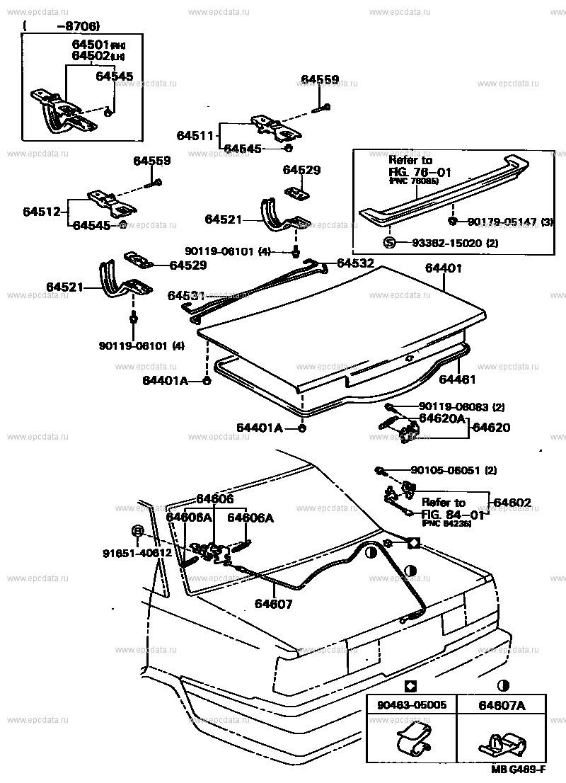 Крышка багажника и замок для Toyota Carina T150, T160, 4 поколение 05.1984  - 05.1988 - Запчасти для Toyota - Каталоги оригинальных запчастей - Амаяма  (Amayama)